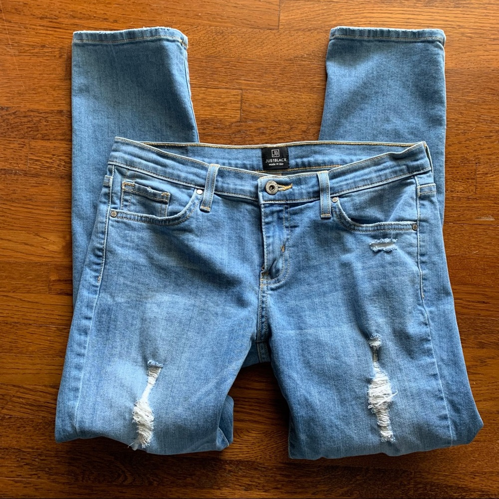 Just Black Distressed Blue Denim Jeans Size 27 = 4